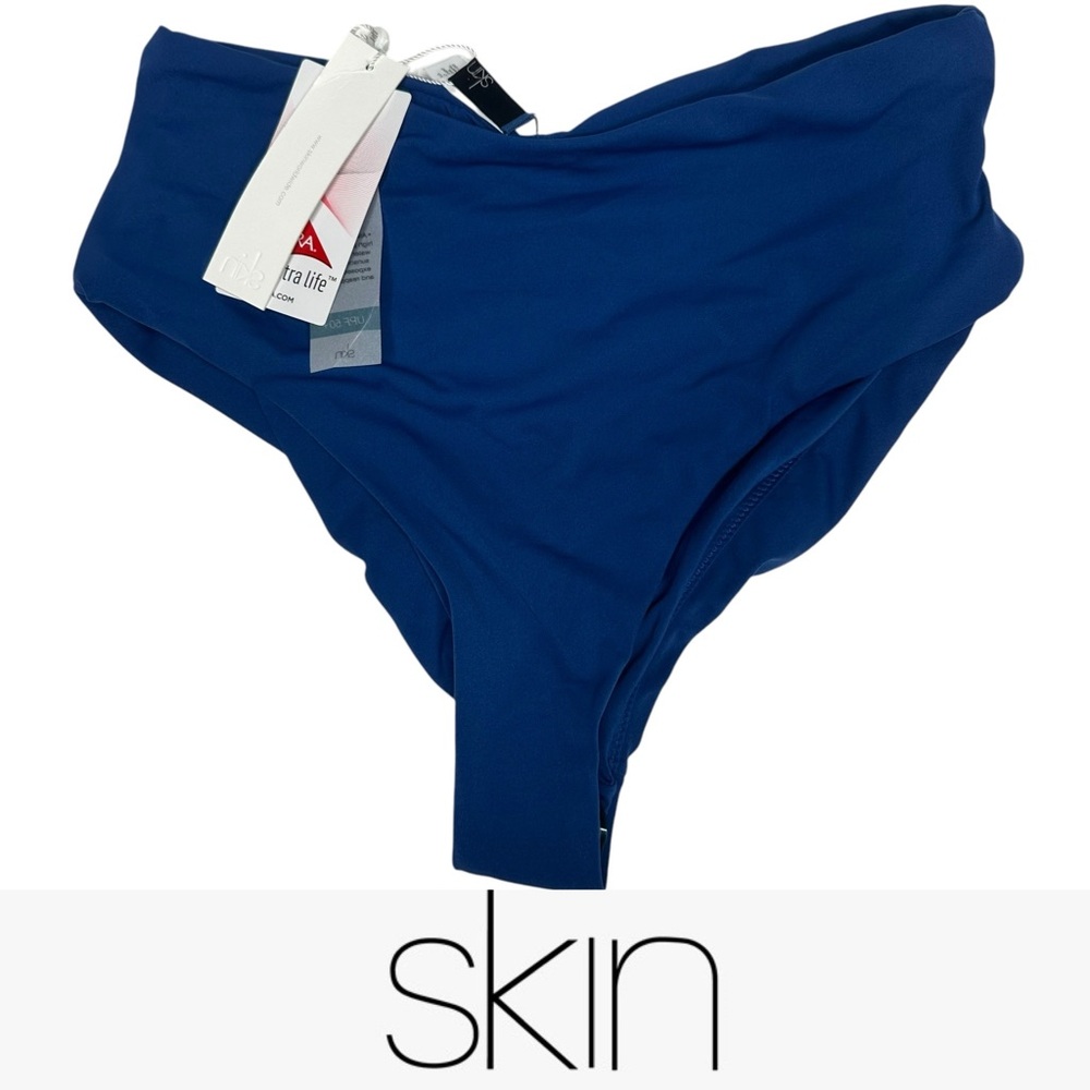 NWT Skin Blue Lycra UPF 50+ Bikini High waisted Orange Bottoms S